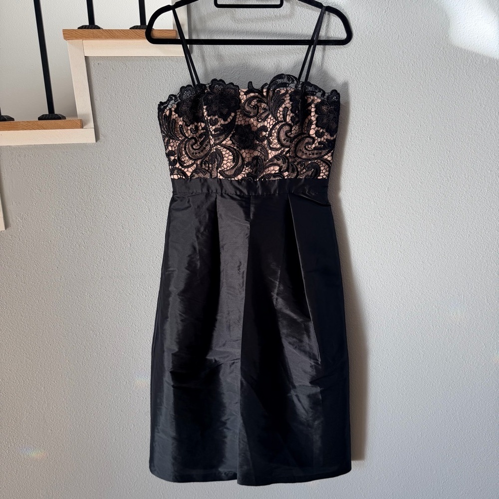 Adrianna Papell Black Strapless Lace Dress